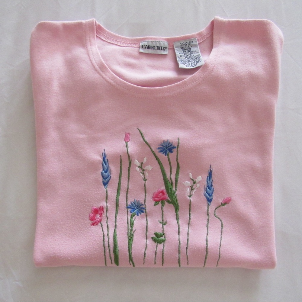 Vintage Cabin Creek Pink Floral Embroidered Top- size small